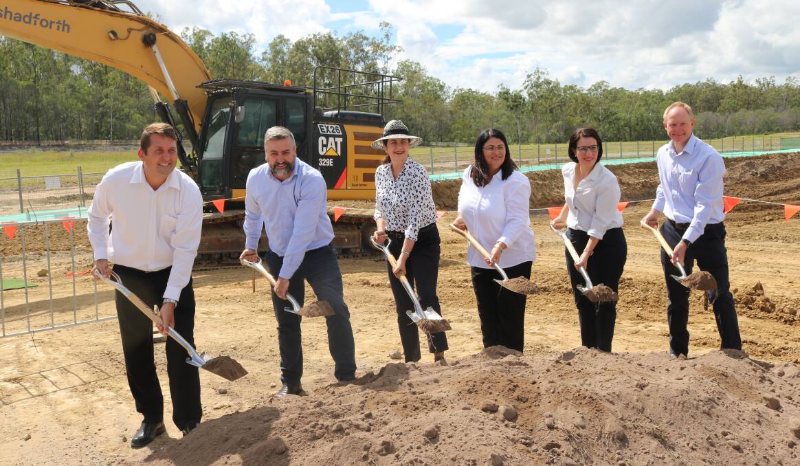 WORK UNDERWAY: Mark Clancy, Linus Power, Annastacia Palaszczuk, Grace Grace, Charis Mullen and Barry Smith at the sod turning at North Maclean.