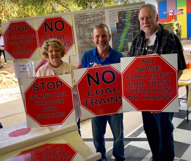 No to coal trains: Suz Corbett, Phil Mannitta and Stan Corbett.