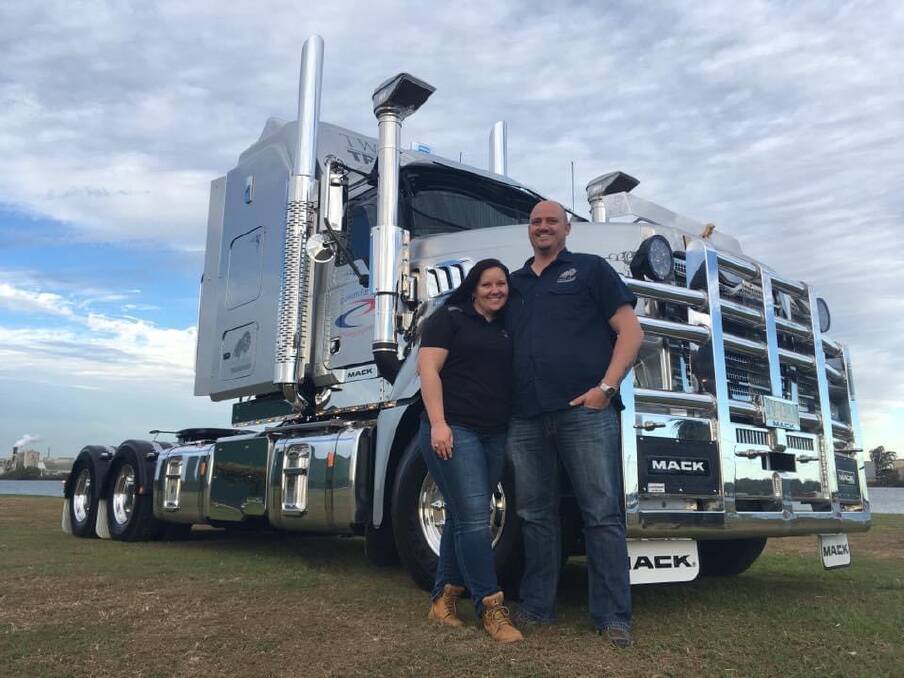 Long haul: Truck driver Rickie Benstead with wife Melissa, of Two Trees Transport.