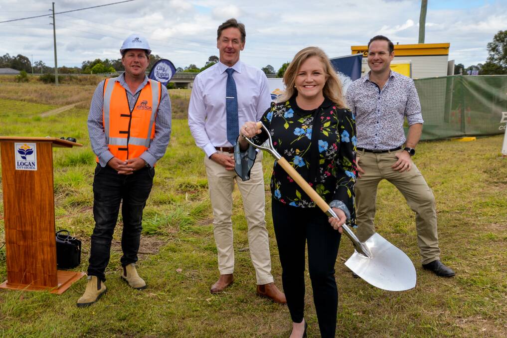 Work underway: Logan City Council's Lifestyle Committee chair Laurie Koranski with EPOCA project manager Steve Williams, mayor Darren Power and deputy mayor Jon Raven at the sod-turning for the new $1.1 million riverside pathway at Logan Village 