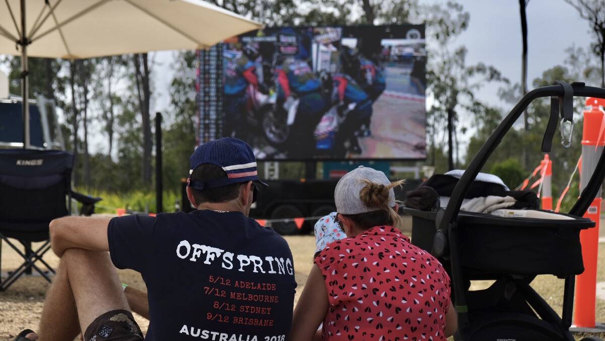 Big race on the big screen: More than 100 Supercar fans turned out at Flagstone to watch the Bathurst 1000 on the big screen. It was a party at Flagstone Water Play Park.