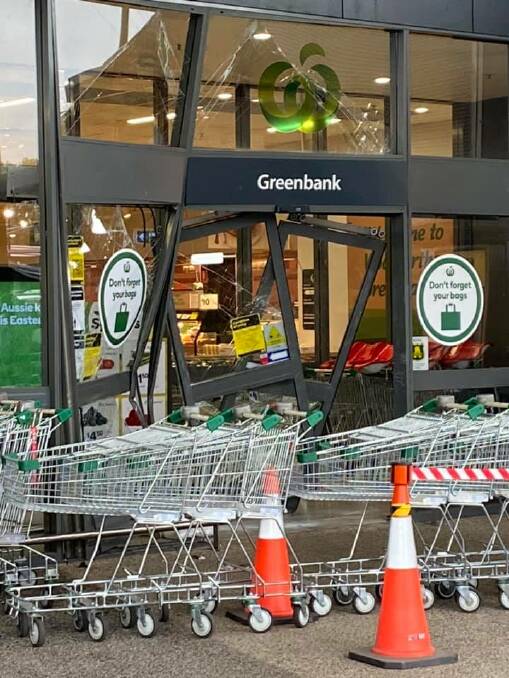 SMASHED: Thieves targeted a Woolworths at Greenbank this morning.