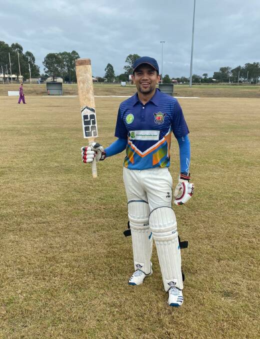 Over the fence: Now or Never's Leo Ahlawat hit four big sixes on his way to a half century on Sunday. 
