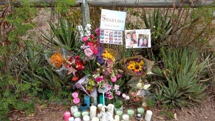 Loving messages: A floral tribute for Sharlina Surdo, who died in last week's accident on Camp Cable Road.