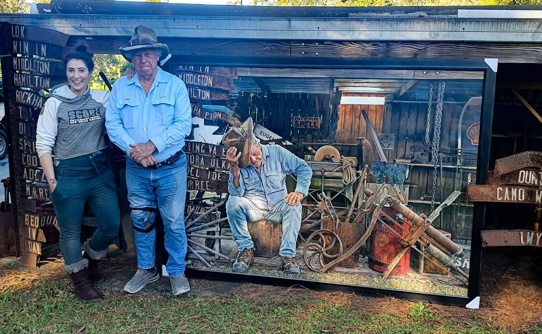 Inspiration: Artist Carla Benzie and Dave Parkinson with her work, A Man and HIs Shed.
