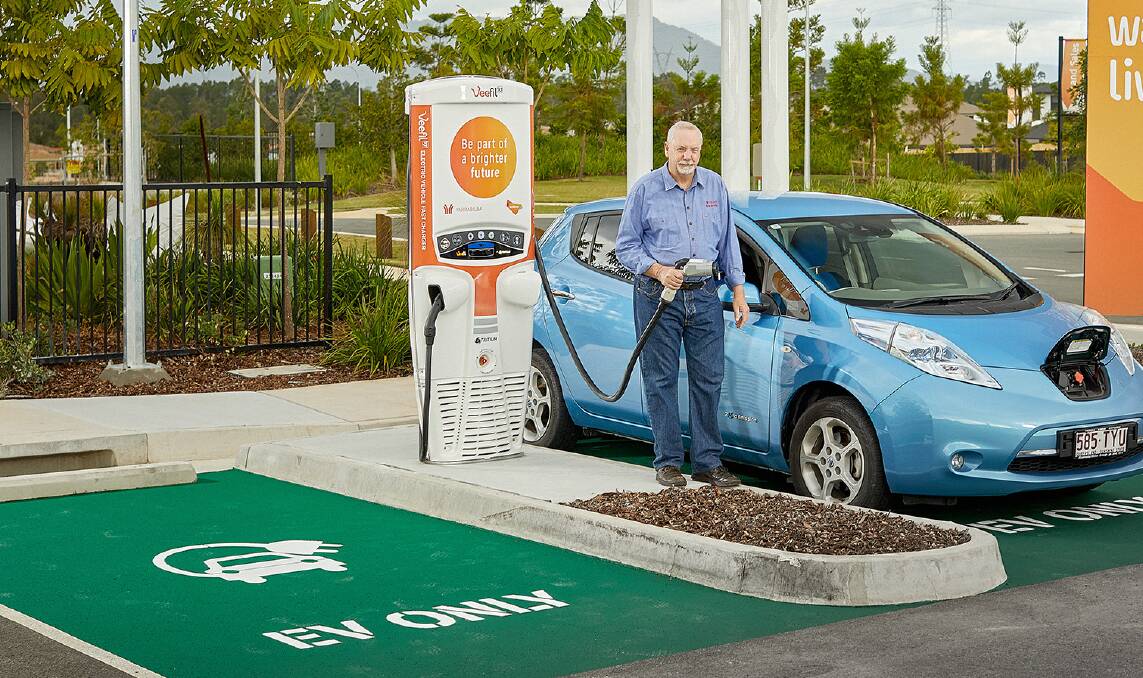 CHARGE AND GO: Yarrabilba resident Jim Barbey is one of three electric vehicle owners in the community and was one of the first to try the new fast charger. Photo: Supplied