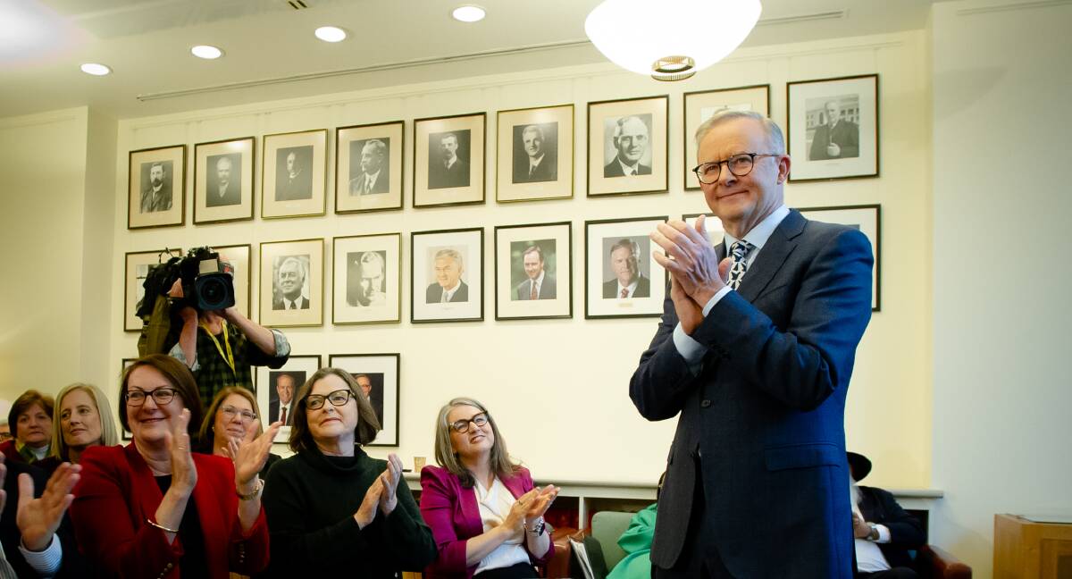 Anthony Albanese addressed his colleagues inside the Labor caucus room on Tuesday morning. Picture: Elesa Kurtz 