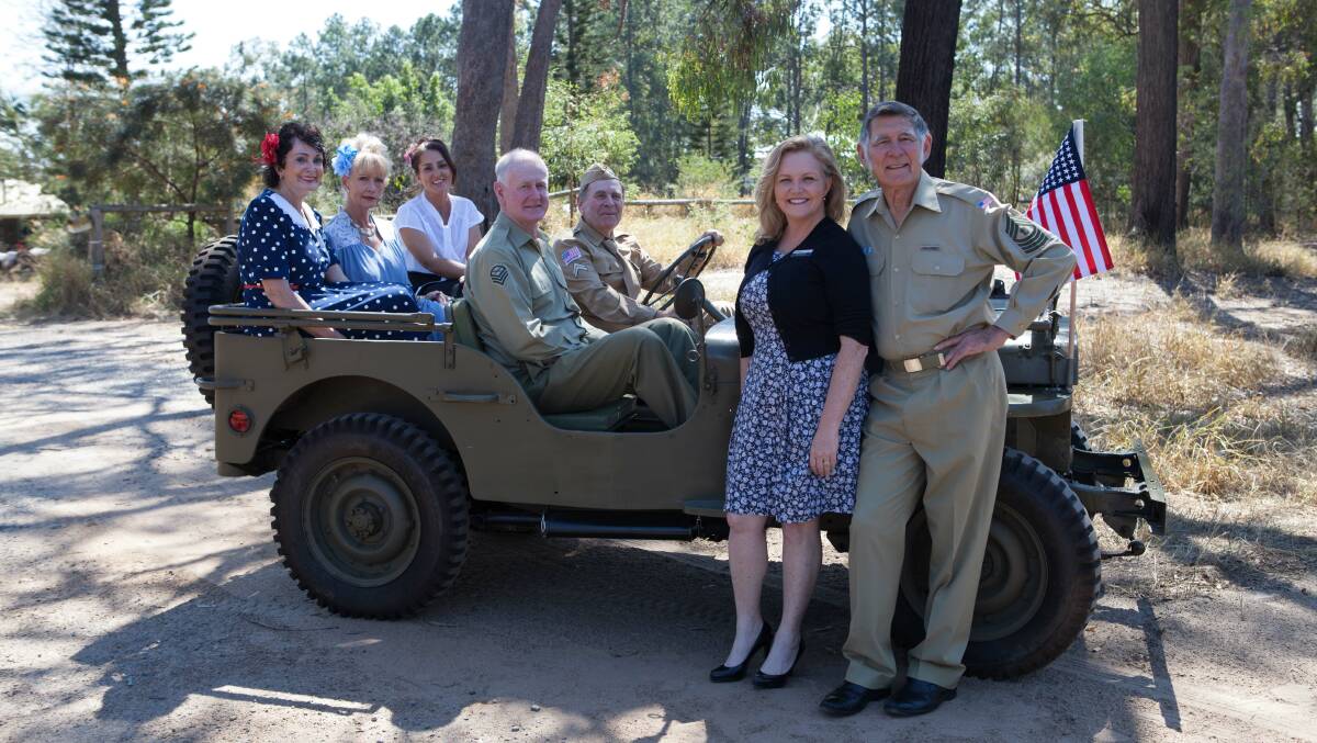 COMMEMORATIONS: The Village Rockers - Kerri Ling, Graham Vayro, Marie Marsden, Roy Farrow, Marcia Rivett, John Rivett with Cr Laurie Koranski. Photo: Supplied
Please note Village Rockers are wearing costumes sympathetic to the time, not authentic military costumes.